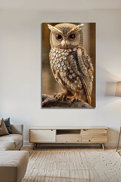 Parıltı Yayınları Altın Kristal Taşlı Baykuş Desenli Lüks Duvar Dekoru Modern...
