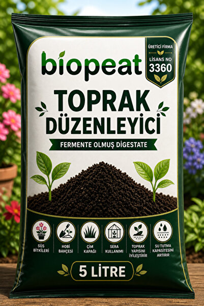 BioPeat 5 Litre Toprak Düzenleyici – Fermente Digestate Organik Toprak Güçlen...