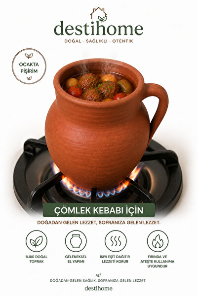 DestiHome Doğal Topraktan El Yapımı Çömlek Ocak Ve Fırın Uyumludur(26x58cm)(Çömlek Kebabı İçindir)