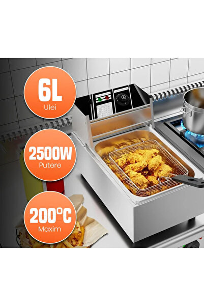 Dessa Friteuză electrică profesională din oțel inoxidabil, cu coș de scurgere – 2500W, capacitate 6L