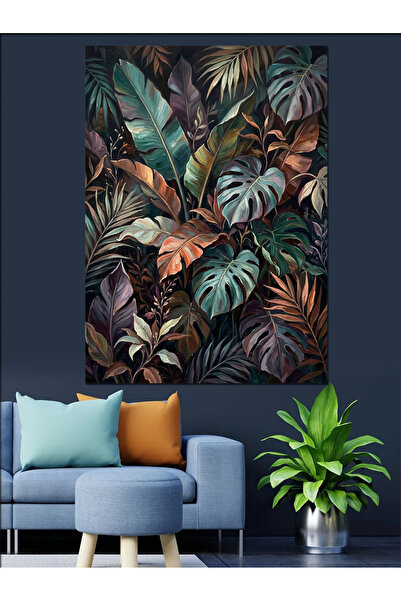 Artmeg Pânză decorativă cu frunze și plante tropicale întunecate - Tablou din...