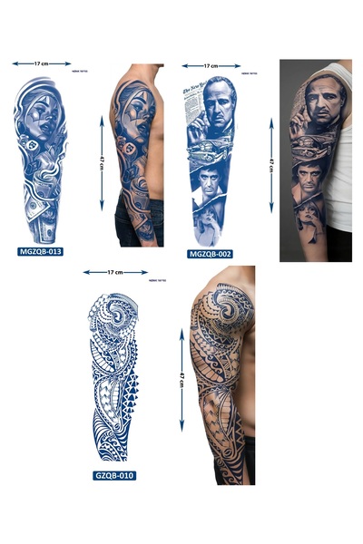 Airbrush Tattoo Tam Kol Kaplama 3 Adet Birden Yarı Kalıcı Geçici Dövme Aylık ...