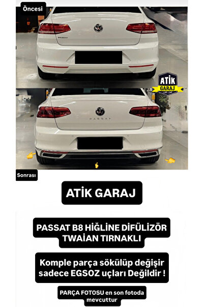 ATİK GARAJ PASSAT B8 ARKA HIĞLİNE ARKA DİFÜLİZÖR ABS BOYASIZ KROM EGSOZ UÇLU