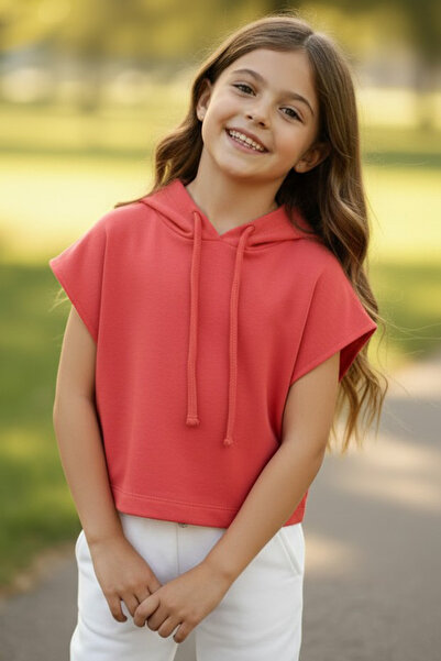 poozkids Kız Çocuk Crop Kapüşonlu Sweatshirt – Oversize Kolsuz Hoodie Spor Şı...