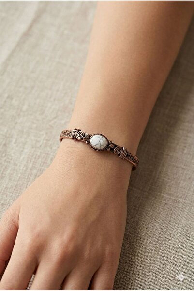 DOĞA KUTUSU Howlite Natural Stone Vintage Women's Copper Bracelet for Virgo, ...