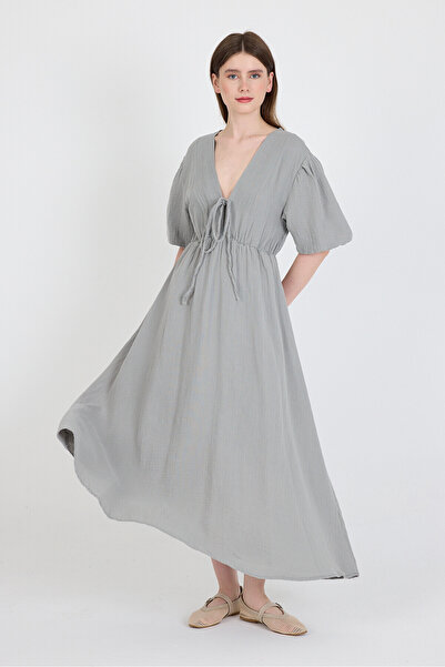 Serenity 100% Cotton Midi Dress with Front Tie Detail