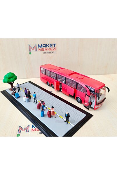 Maket 30 CM uzunlukta 1/43 kırmızı MERCEDES TRAVEGO OTOBÜS VE YOLCU - YOL DİO...