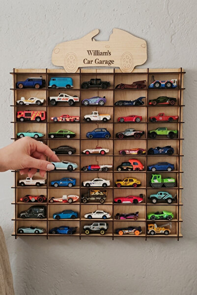 My Kids Room Kişiye Özel İsimlikli 50 Araç Kapasiteli İsimli Araba Rafı - Dek...