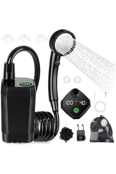 AyrStore Akıllı LED Ekranlı Taşınabilir Duş & Su Pompası – Kamp Bahçe ve Seya...
