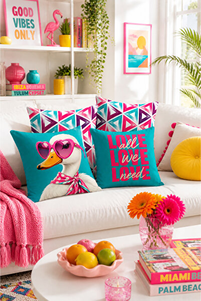 Bertille Home Pop Art Serisi Çift Tarafı Dijital Baskılı 4'lü Kırlent Kılıfı ...