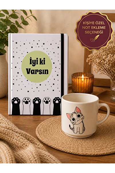 Rüya Kıyısı İyi Ki Varsın Yazılı Pati Baskılı Çizgisiz Defter & Kedi Baskılı ...