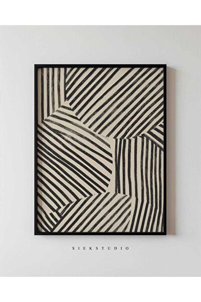 NinaStore Modern Soyut Siyah Çizgili Çizim Sanatı - Minimalist Desenli Yazdır...