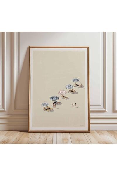 NinaStore Minimalist Plaj Posteri Baskısı - Sahil Şemsiyesi Duvar Sanatı - Ya...