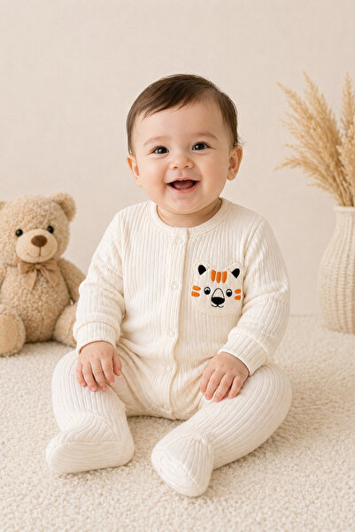 Pure Plus %100 Pamuk Bebek Tulumu | Patikli, Çıtçıtlı, Uzun Kollu, Şapkalı Be...