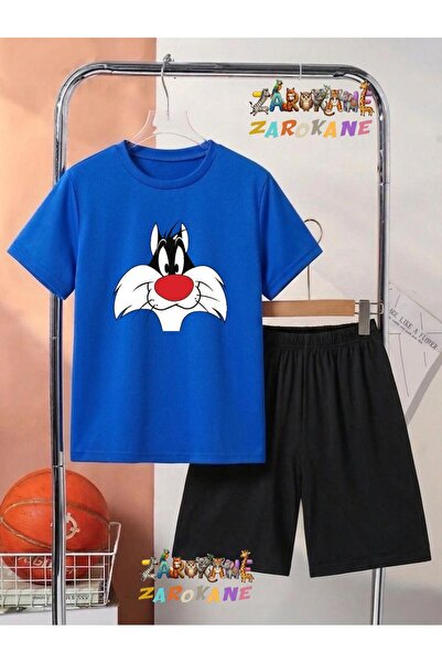 ZAROKANE Red Nose Cat Printed Top and Shorts/T-Shirt Summer Children's Two-Pi...