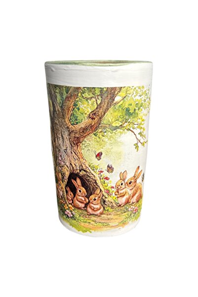Ceramica Martinescu Vaza decor naturala – peisaj cu iepurasi si atmosfera cal...