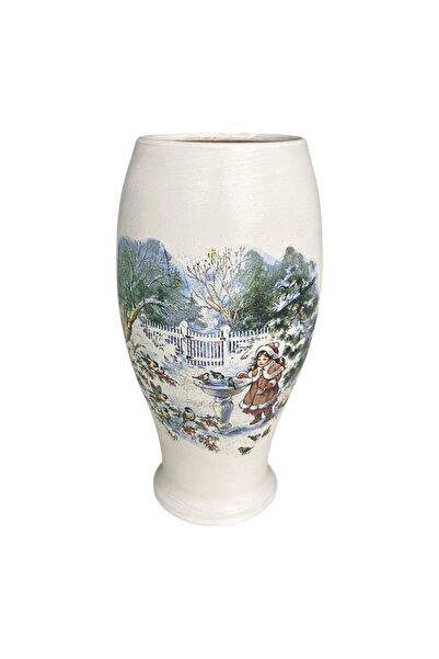 Ceramica Martinescu Vaza ceramica alba 25 cm – design iarna, decor elegant pe...
