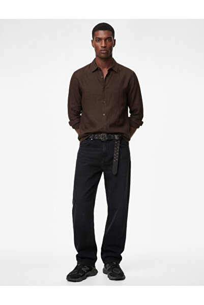 Koton Regular Fit Long Sleeve Classic Button-Down Collar Linen Shirt
