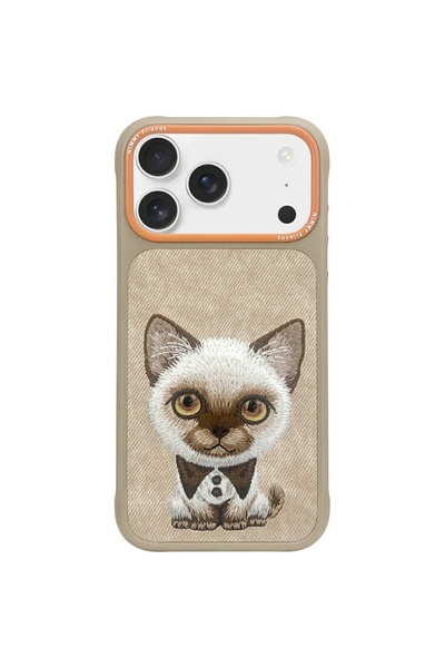 Nimmy Husă Big Eyed Pet 2.0 cu pisică pentru iPhone 17 Pro Max, Bej