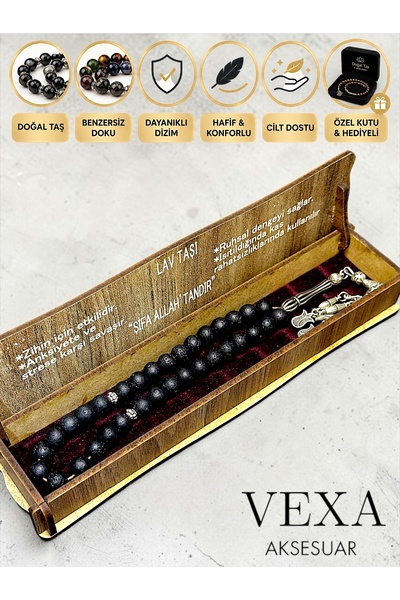 Vexa Aksesuar Tasbih din piatră de lavă – Tasbih pentru bărbați din piatră na...