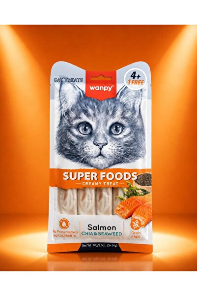 Wanpy Kedi Ödül Maması Super Foods Kremalı Somonlu & Chia & Deniz Yosunu İçer...
