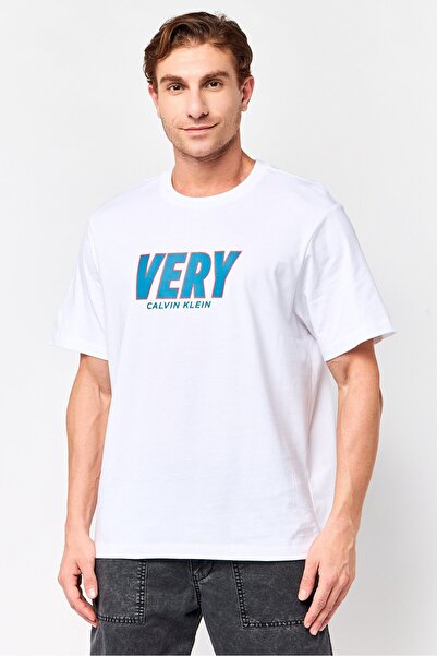 Calvin Klein Jeans Men Crew Neck Short Sleeve Graphic Print T-shirt, White