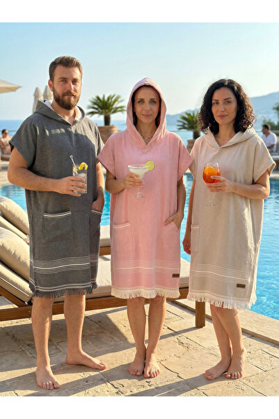 TaraAura Kapüşonlu Yetişkin Panço-Koyu Gri