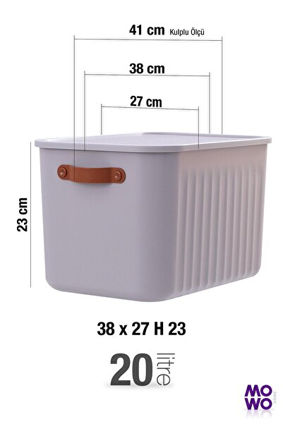Mowo Home BigBox Kulplu 20 Lt 4' lü Gri Dolap Düzenleyici Saklama Kutusu Sepet Organizer Oyuncak kutusu