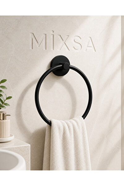 MİXSA Lüx Premium Mat Siyah Paslanmaz Çelik Havluluk Halka Yuvarlak Siyah Duv...