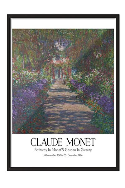Postifull Claude Monet - Pathway In Monet'S Garden In Giverny, Siyah Çerçevel...
