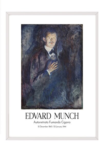 Postifull Edvard Munch - Autoportret koji puši cigaru, slika u belom okviru, ...