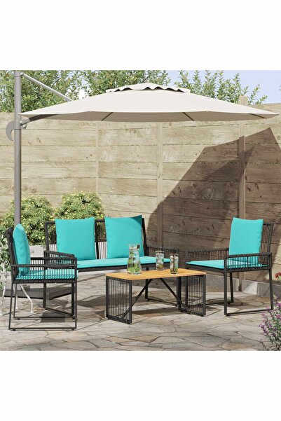 vidaxl Set de Mobilier pentru Exterior cu perna 9 pcs Negru si Turcoaz