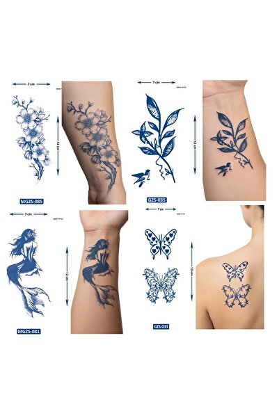 Airbrush Tattoo Küçük Boy 4 Adet Birden Yarı Kalıcı Geçici Dövme 1 Ay Kalıcı ...