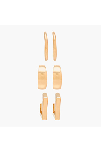 Lifestyle Pack of 3 Gold Tone Hoop Earrings with Pushback Closure
