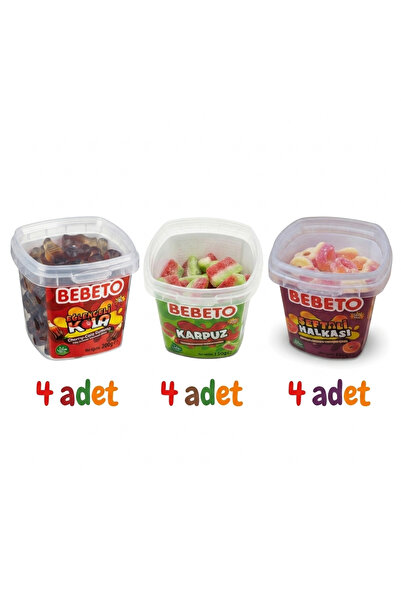 BEBETO Yumuşak Şeker 150 g Kova 4 adet Kola , 4 adet Şeftali Halka ve 4 adet ...