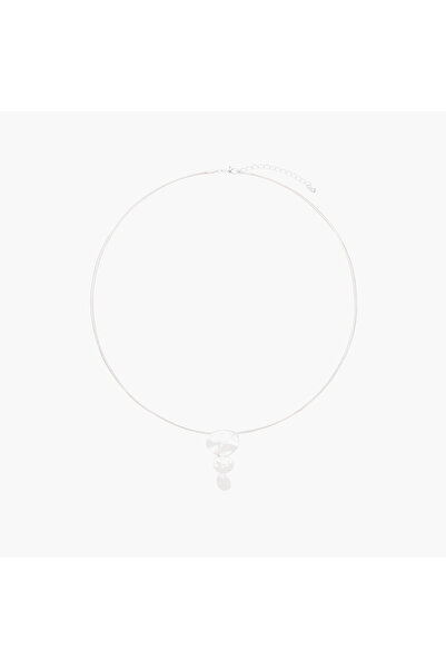 Lifestyle Silver Tone Pendant Necklace with Hammered Design