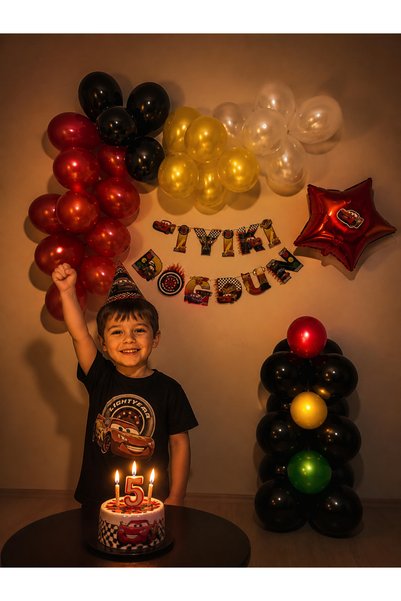 BOXLAND Cars Themed Birthday Set Banner Star Foil Balloon Balloon Chain Colorful Balloon Set Tablecloth