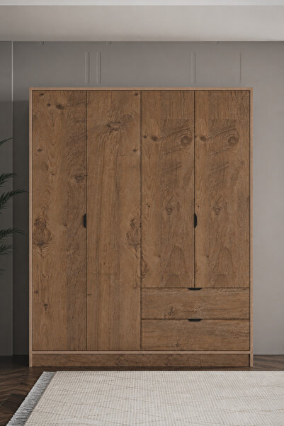 SARMOBİ Arden 4 Kapaklı 2 Çekmeceli Gardırop/Dolap 128x182x44 cm Beyaz – Mode...