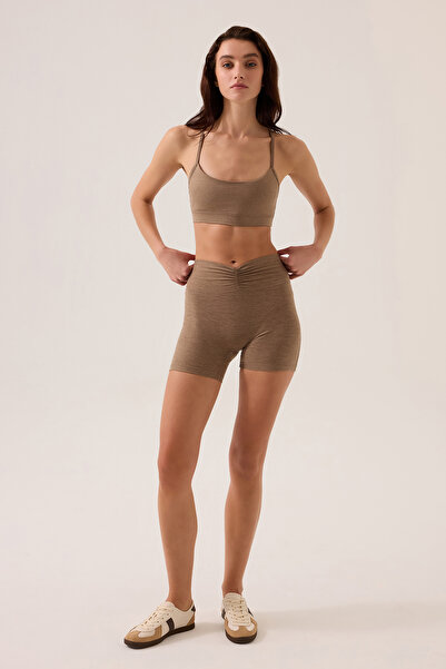 Los Ojos x Ece Mocha Melanj Bel Detaylı Kısa Tayt Ruched Biker Shorts