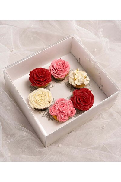 Ege Concept Life 6 Bölmeli Çelenk Desenli Cupcake Kutusu Separatörlü Pencerel...