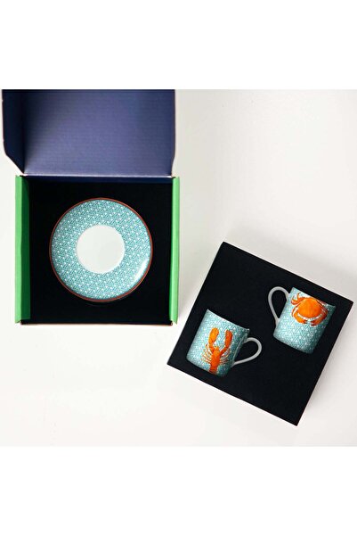 VİTELLİ Hazeran Lobster & Crab Porcelain 4 Piece 2 Person Turkish Coffee Cup ...