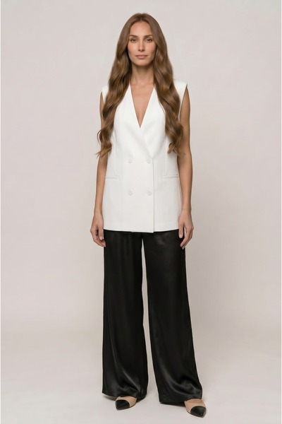 Passion Moda Evi Bol Kesim Beyaz Yelek