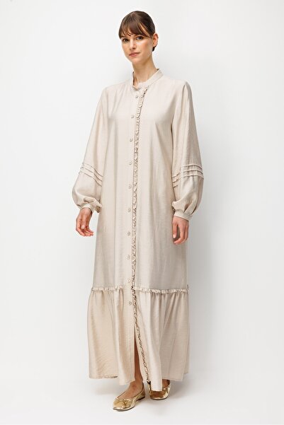 Micca Goldy %85 LyoCELL Soft Kumaştan Büzgü Detaylı Zamansız Maxi Tunik Elbil...