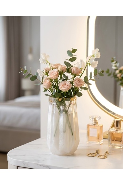 ISDA HOME Luxurious Pearlescent White Epoxy Vase - Handmade Decorative Object...