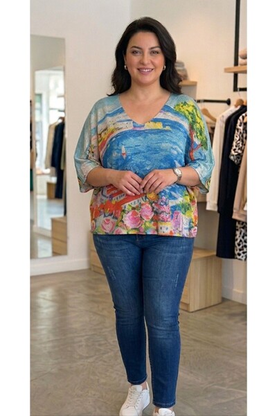 Park Moda Ithal merserize simli desenli bluz