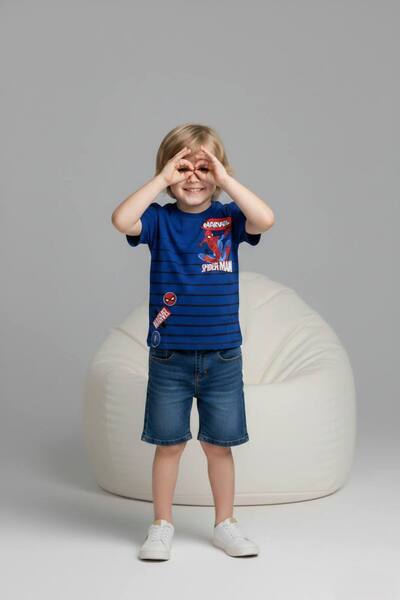 Yağmur Giyim Pjkskt Patterned Denim Shorts Boys' Short Sleeve Set 6661