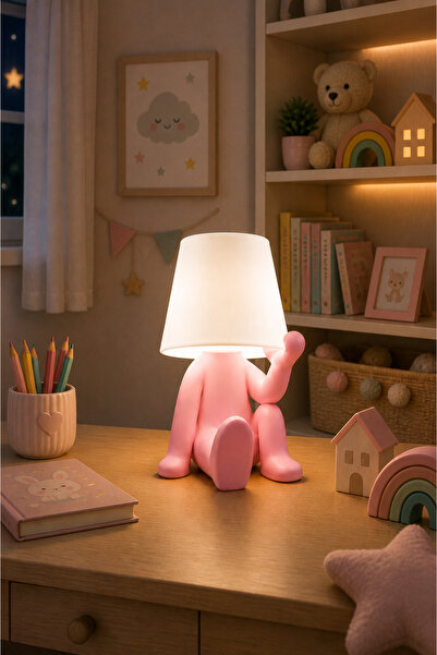 edoy Tasarım Figürlü Oturan Masa Lambası LED Gece Lambası Dekoratif Modern Aydınlatma