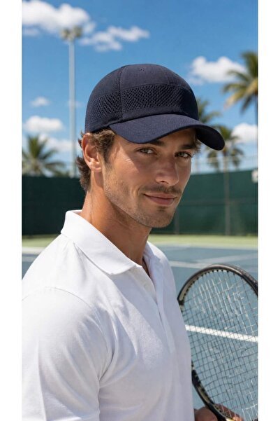 HAZAL KAYA ATELIER Navy Blue Cotton Mesh Cap Tenisci Men's Hat
