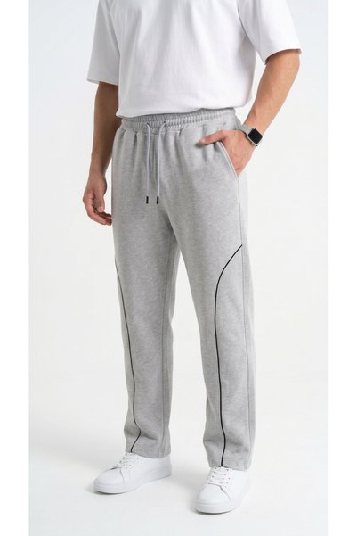 MODENZO Men's Gray Color Wide Leg Baggy Sweatpants with Front Piping and Back Pocket Detail