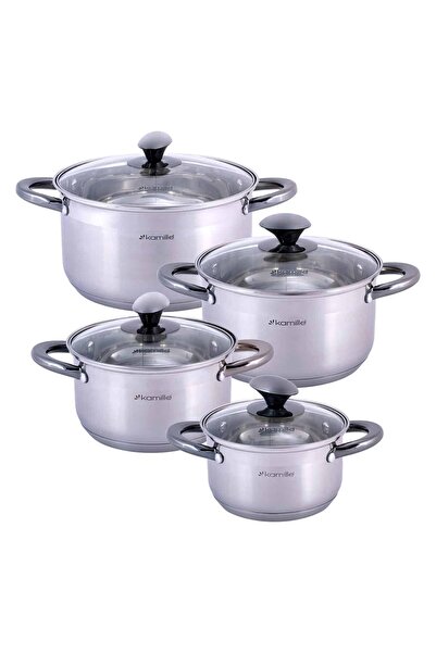 Kamille Set de 4 ghivece cu capace de sticlă, Kamille, oțel inoxidabil, 1,5 L...